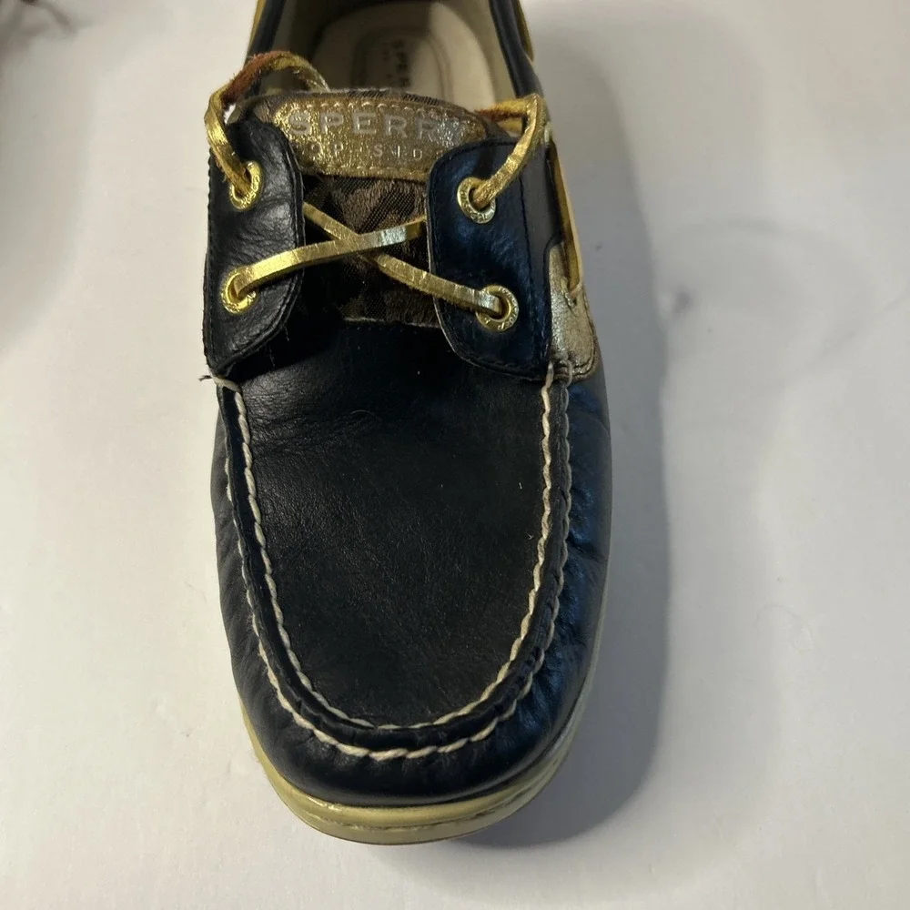 SPERRY TOP-SIDER BOAT SHOES BLACK/GOLD METALLIC SPARKLE WOMEN'S 8 M LEATHER